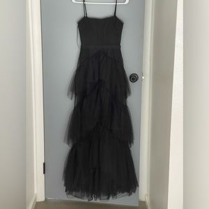 BCBGMAXAZRIA black sheer tiered ruffle gown size 0